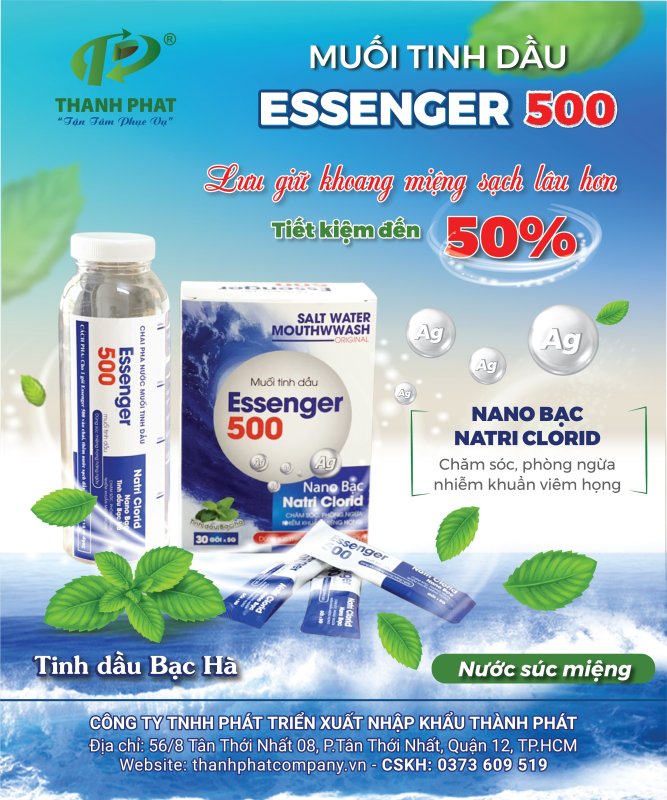 Muối súc miệng tinh dầu Bạc Hà Essenger 500 (30 gói/hộp)