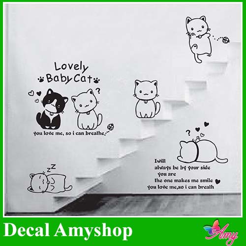 Decal dán tường đẹp có sẵn keo mèo con tinh nghịch - msp: dkn044
