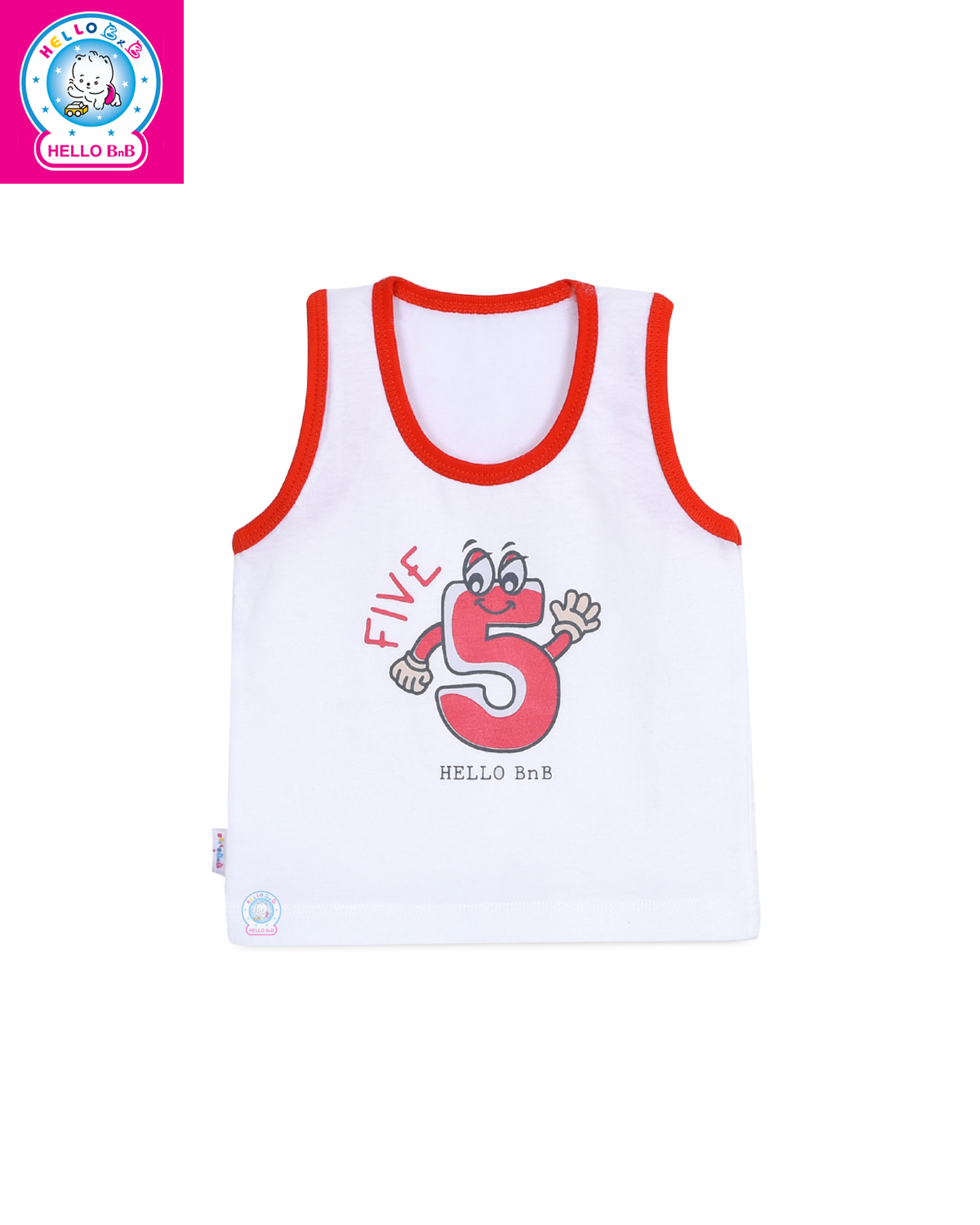 Áo 3 lỗ trắng HELLO BB AL0022 (Viền màu & Hình in ngẫu nhiên)