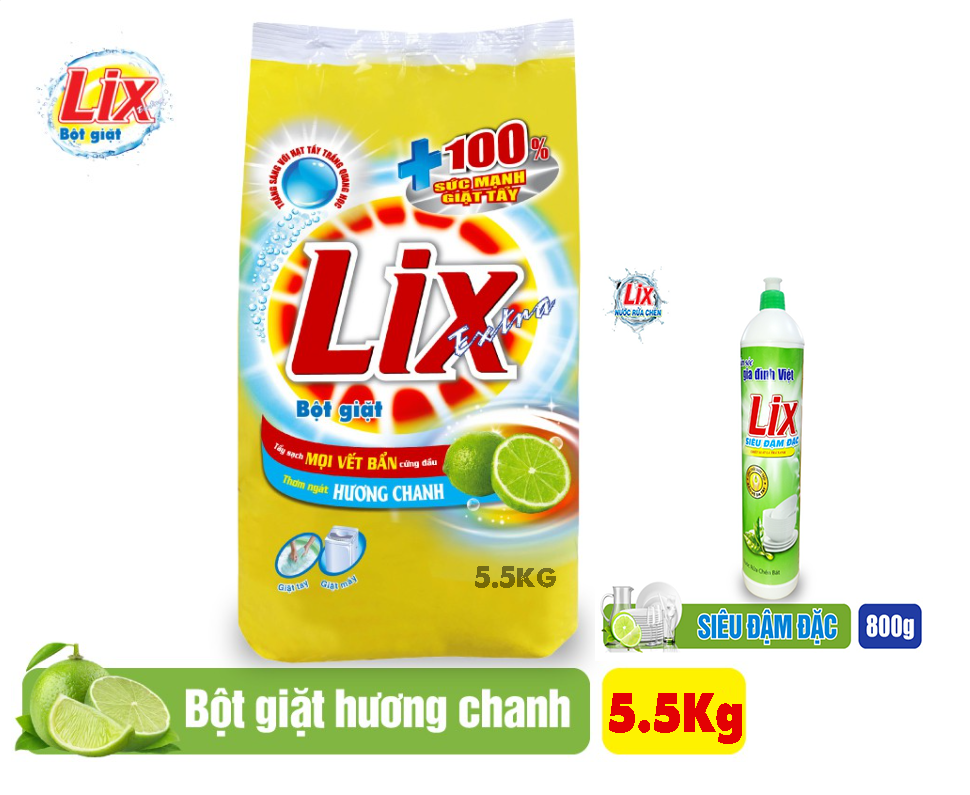 Bột giặt Lix Hương Chanh 5.5kg kèm nrc 750g
