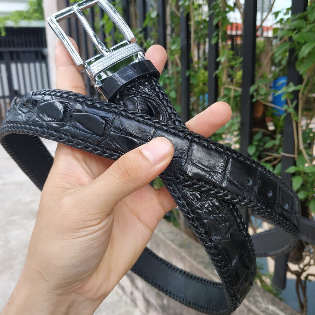 [FREE SHIP] Thắt Lưng Cá Sấu Liền [Phiên Bản Đầu Kim Cổ Điển] Đan Viền Thủ Công Rất Đẹp!