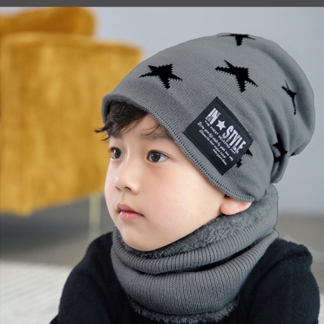 MŨ LEN KÈM KHĂN ỐNG GIỮ ẤM CHO BÉ