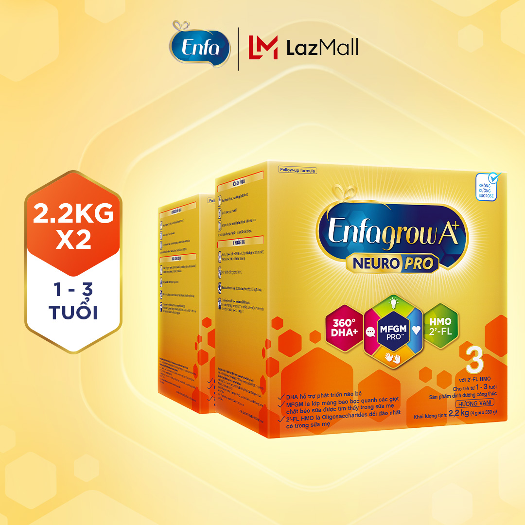 Bộ 2 sữa bột enfagrow a+ neuropro 3 -2.2kg vị thanh mát 2fl hmo với dưỡng chất dha & mfgm cho trẻ từ 1- 3 tuổi