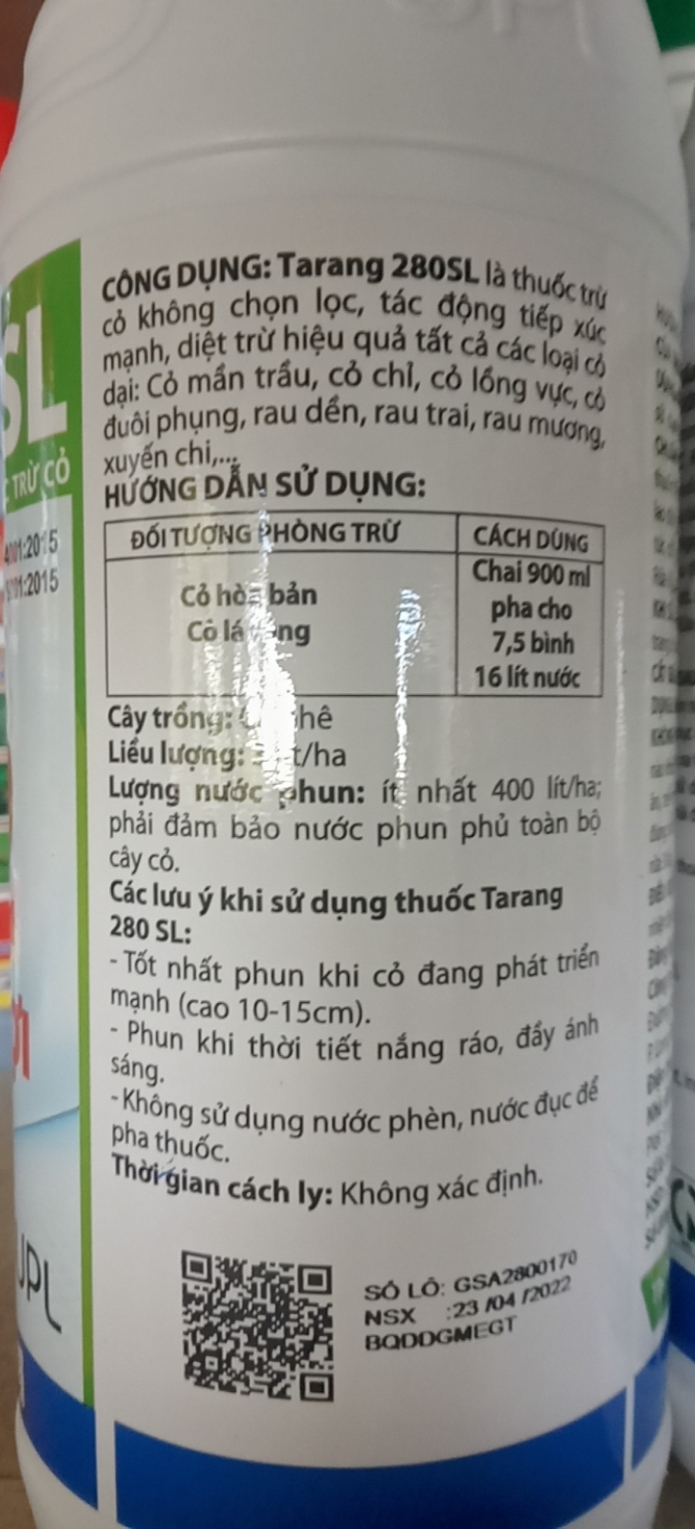 Thuốc trừ cỏ Tarang 2X chai 900ml