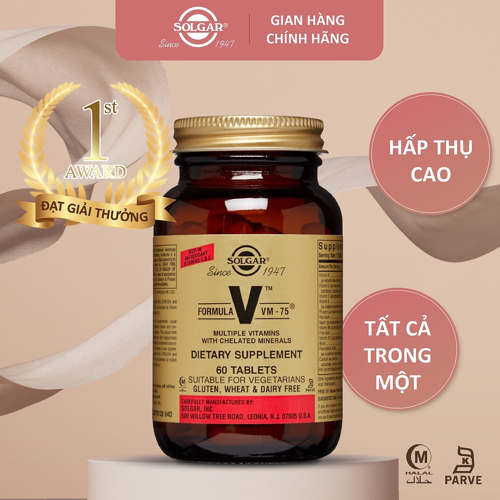 Solgar Formula VM-75 60 Viên - Vitamin tổng hợp với Khoáng chất Chelate -