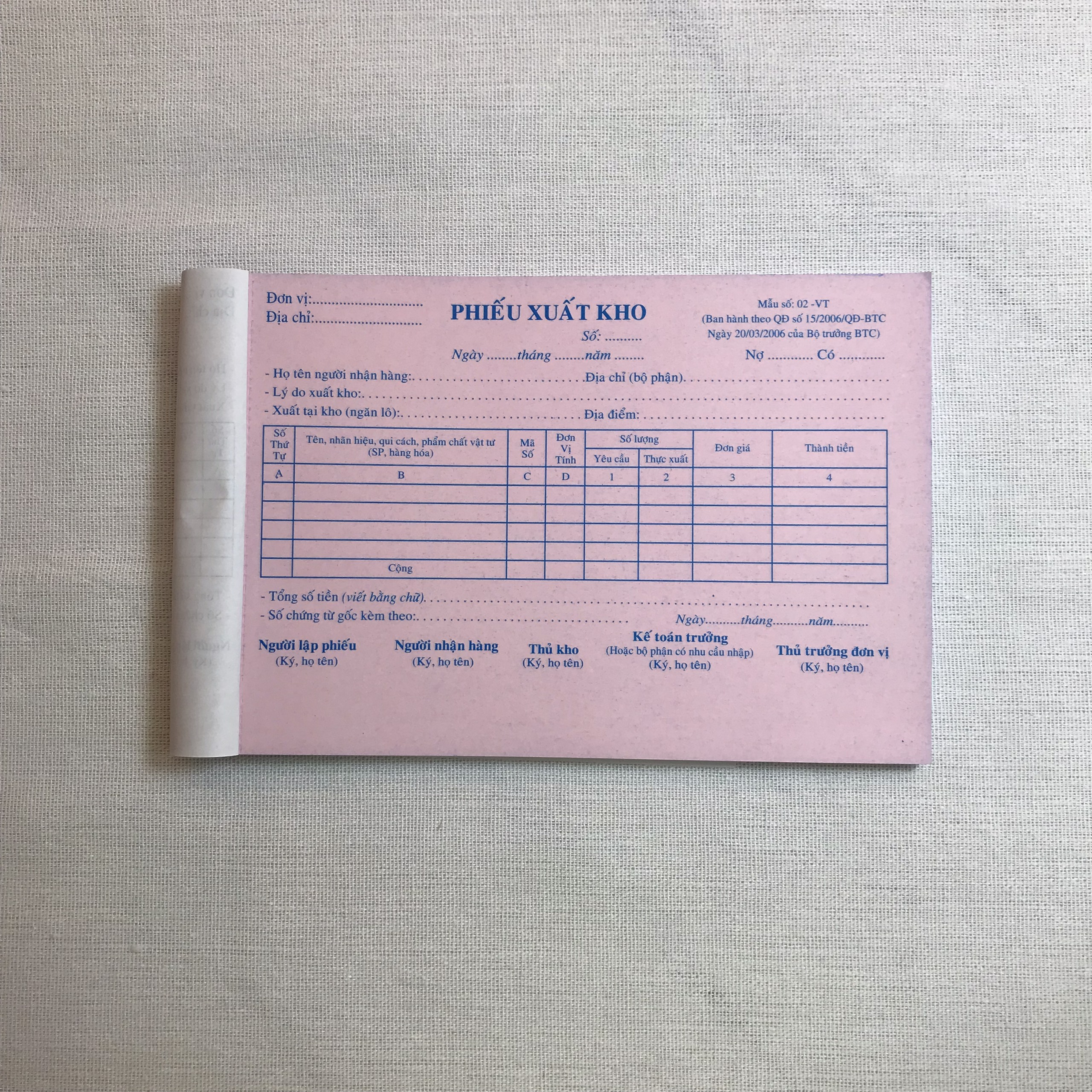 PHIẾU XUẤT KHO 2 LIÊN (NY)