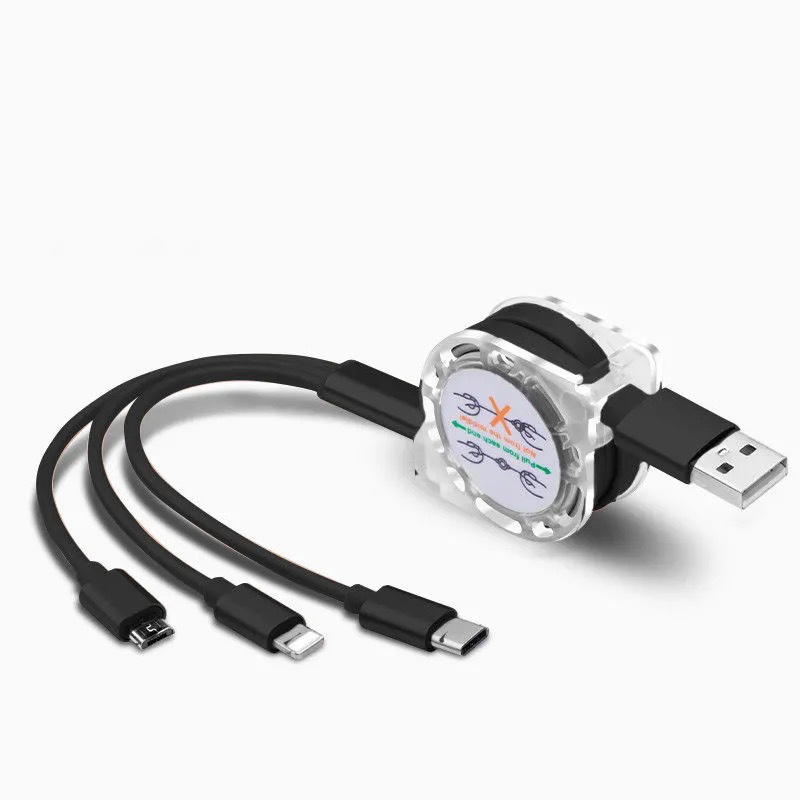 Cáp Sạc rút tròn đa năng 3 Đầu, 3 IN 1 SẠC NHANH, Dây Cao Cấp Siêu Bền