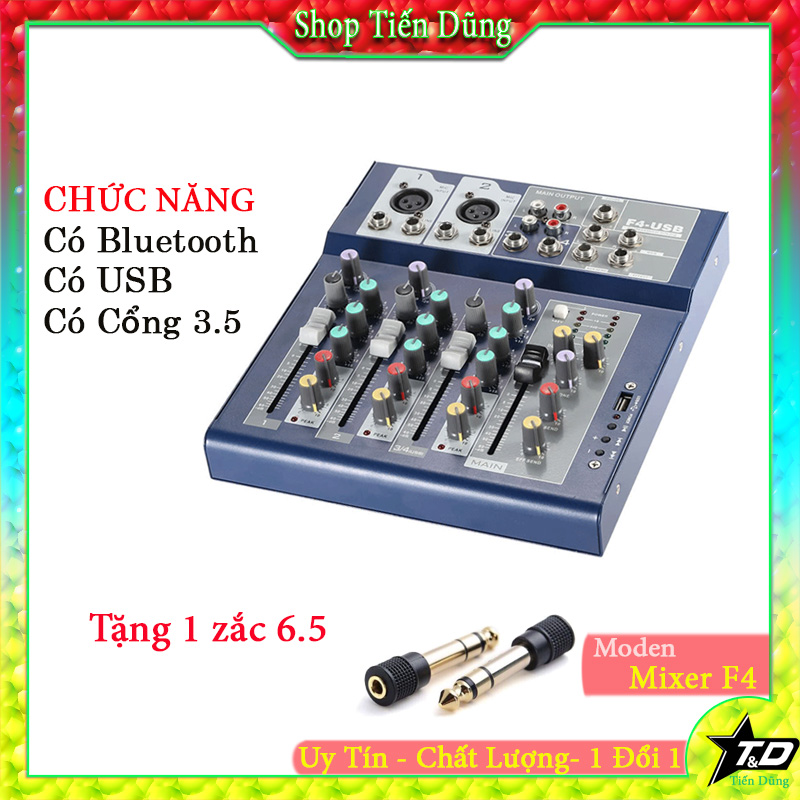 Bộ bàn Mixer F4 USB Có Bluetooth Tặng kèm jack 6.5 phù hộp cho karaoke, livestream bán hàng thu âm khi đi kèm các mic