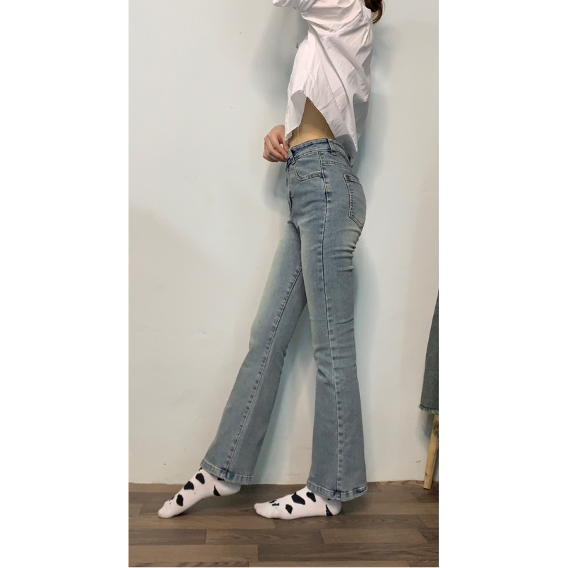 Quần jean ống loe xẻ gấu full cạp cao hách dáng quần bò loe dài chất jean dày dặn co giãn tốt-Minxy shop