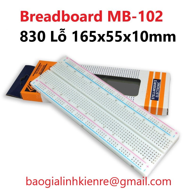 Breadboard MB-102 830 Lỗ 165x55x10mm (Board test, cắm linh kiện, bo test mạch, bảng mạch thử nghiệm )