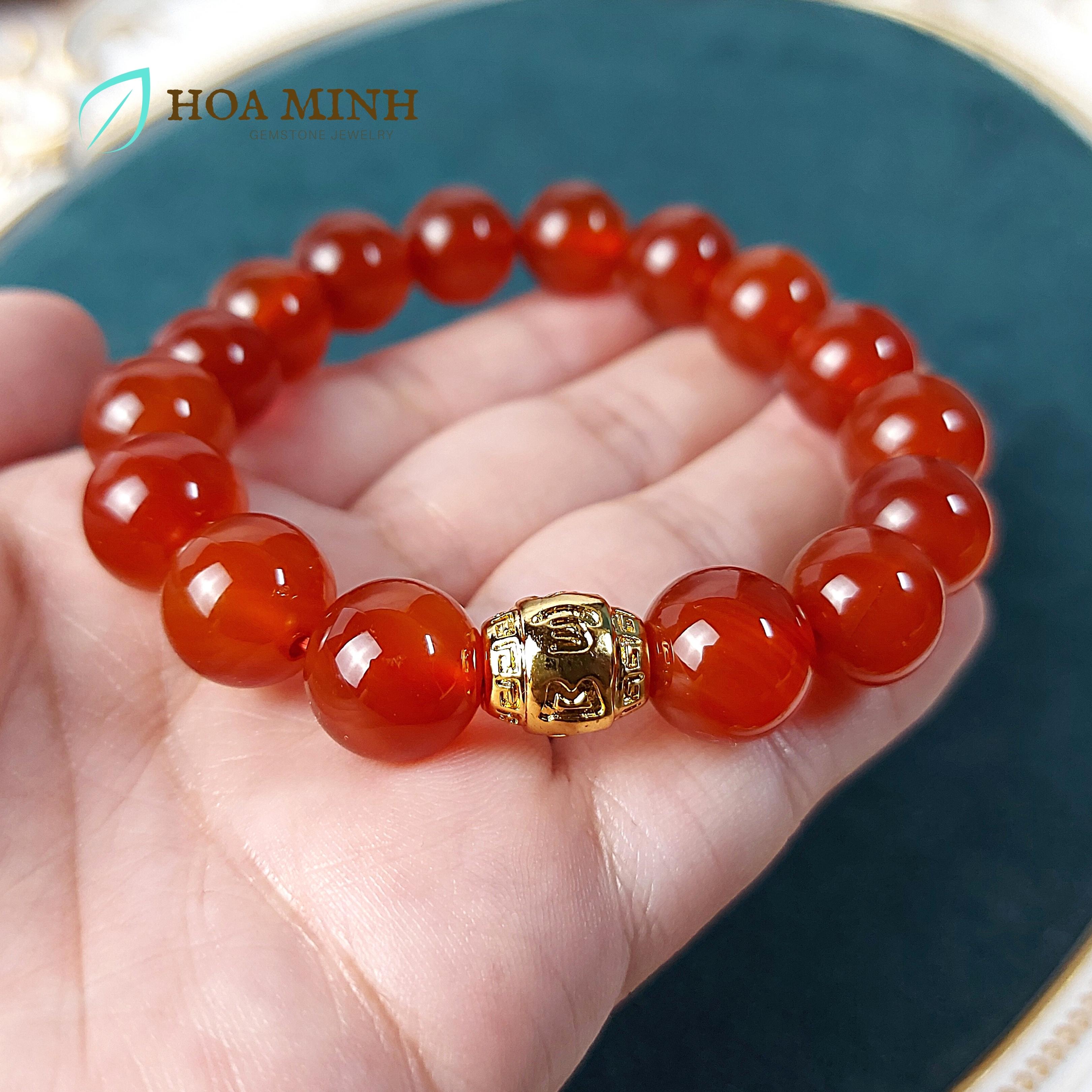 Vòng tay phong thủy đá Mã Não đỏ cam quyền lực 12 li mix Charm Lu Thống Vàng Thịnh Vượng | Hoa Minh Gem