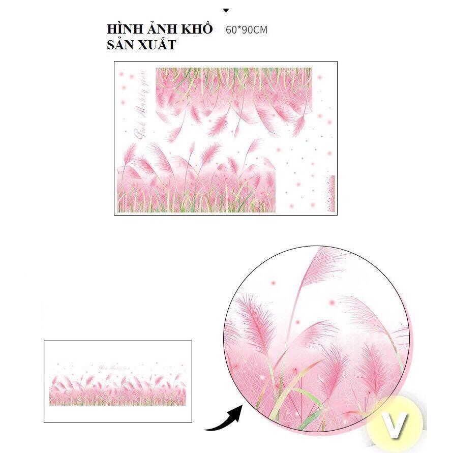 Decal dán chân tường mẫu hoa cỏ may hồng