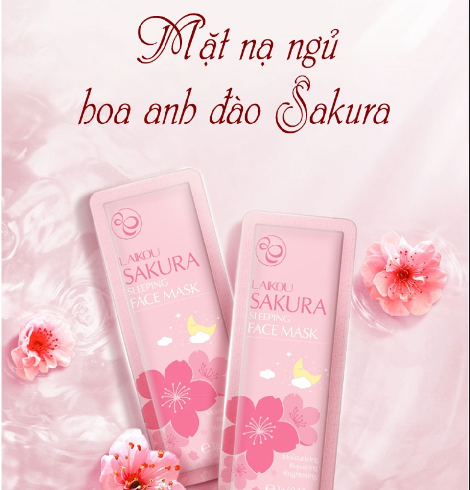 [15 miếng] Mặt nạ dưỡng da tinh chất hoa anh đào và tảo biển LAIKOU mặt nạ ngủ hoa đào sáng da tái tạo phục hồi da mặt nạ chống lão hóa da mặt nạ ngủ dưỡng ẩm TK-31 Tayoka