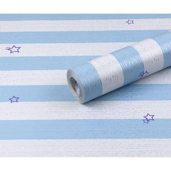 10m giấy dán tường sọc xanh sao ( cuộn dài 10m, khổ rộng 45cm, giấy có keo sẵn )