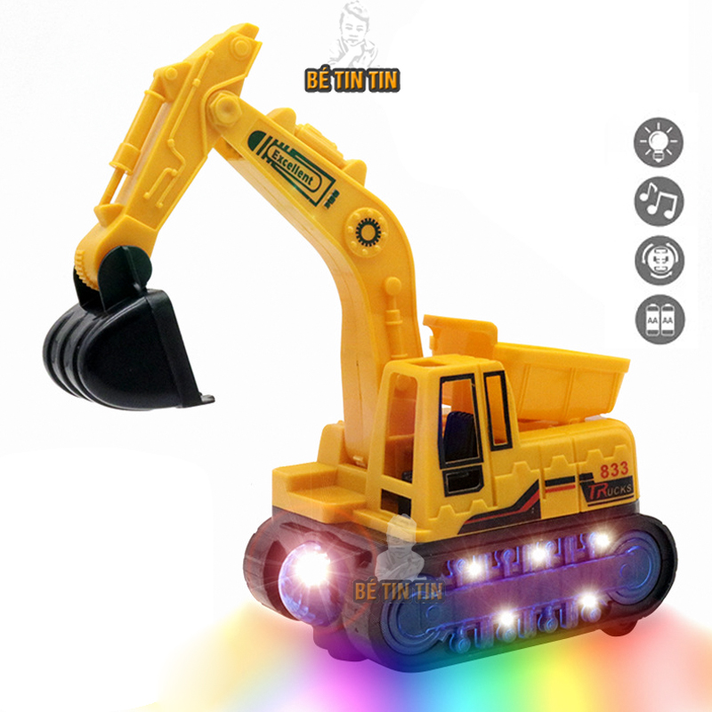 Cần cẩu xây dựng, xe xây dựng DOCHOITINTIN đèn nhạc siêu sáng chạy được tặng kèm pin
