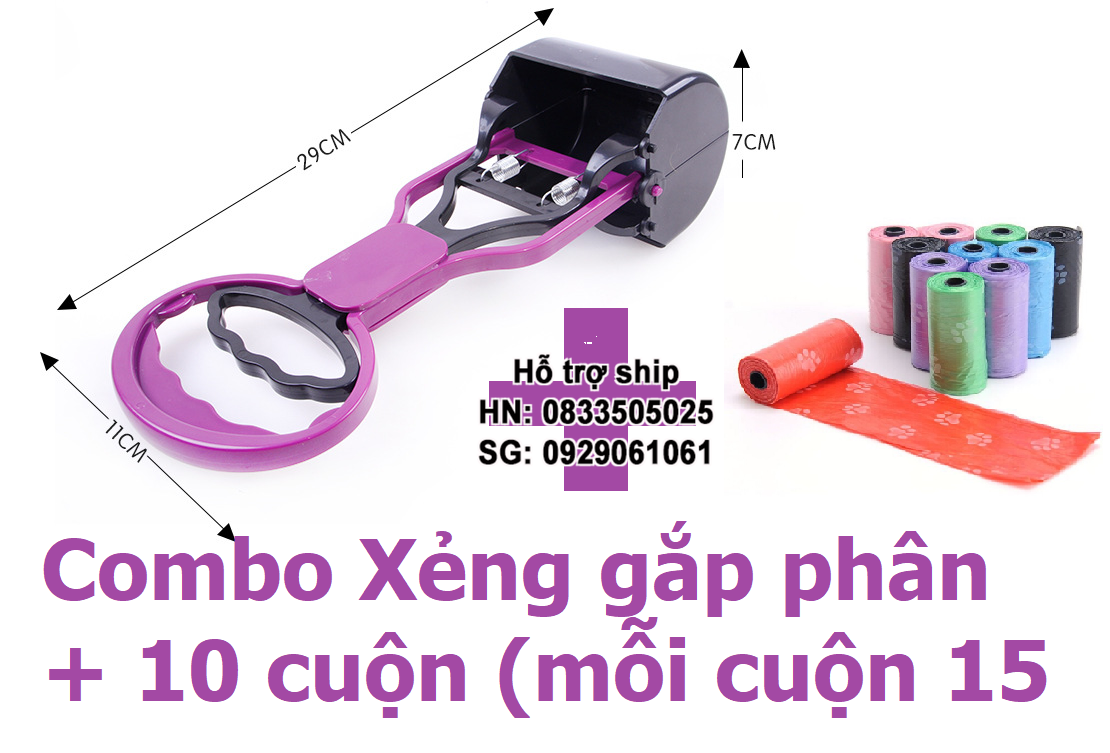 Hanpet - Xẻng gắp phân chó - Túi hốt phân chó túi nilon hót cứt chó (mỗi cuộn 15 túi) / túi hót kít chó / hướng dẫn sử dụng túi bốc kít chó / túi đựng phân chó / túi đựng kít chó / túi rác tự phân hủy / túi đựng rác / túi phân chó
