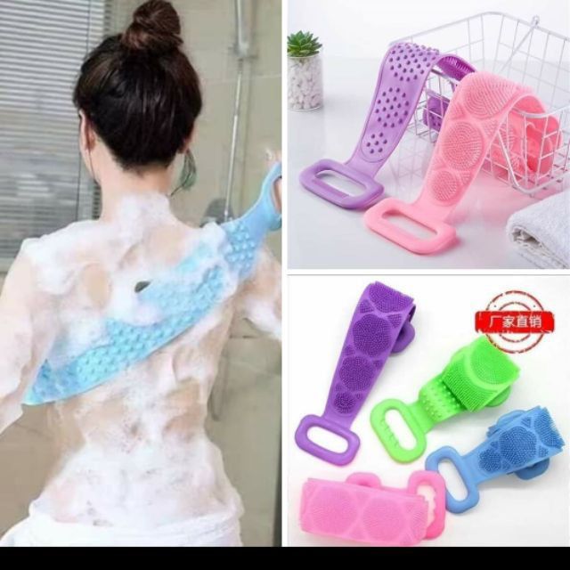 Đai tắm cọ chà lưng silicon 2 mặt - dây cọ lưng bằng silicon gai 2 mặt chức năng chà và massage cơ thể khi tắm