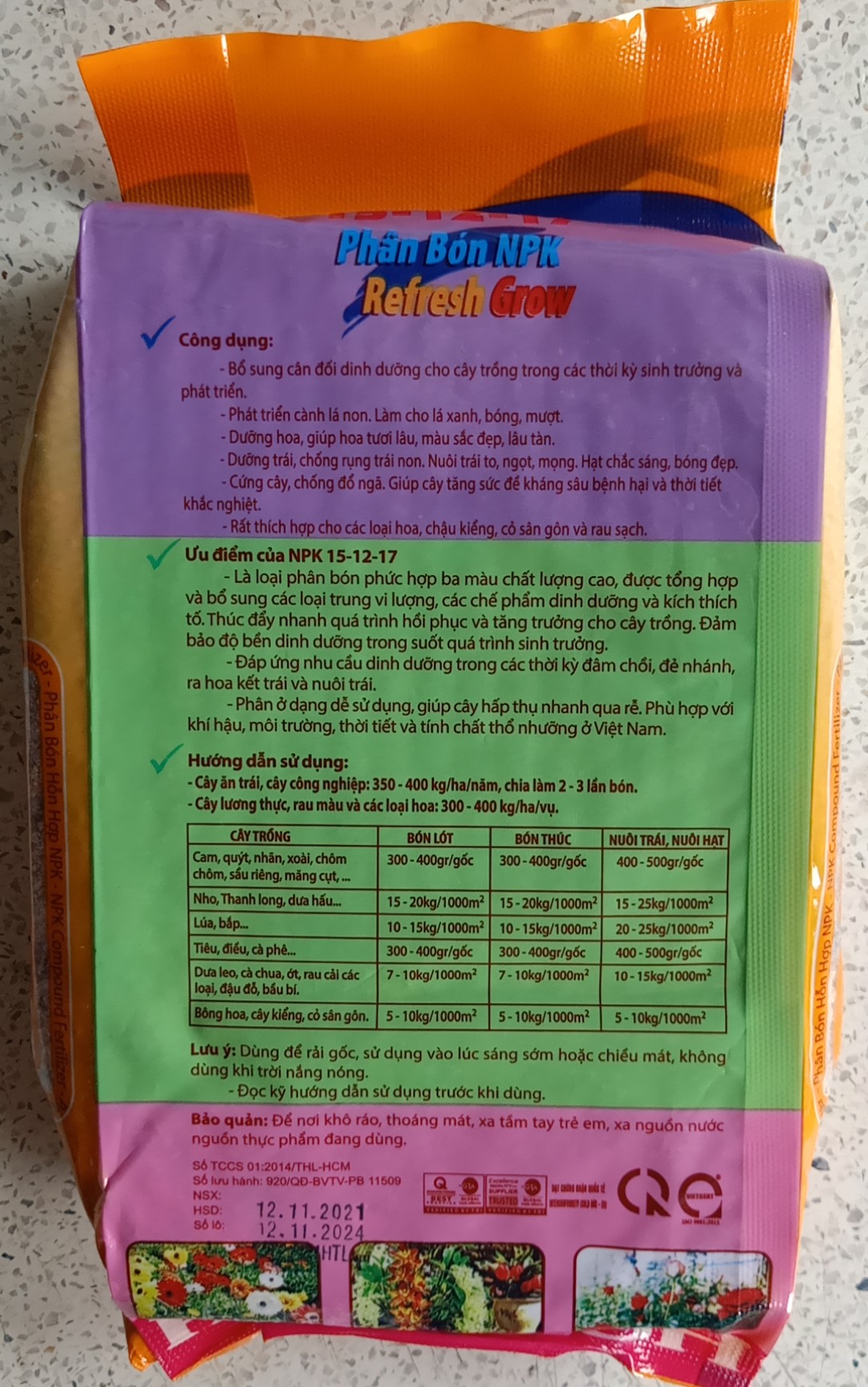 Phân bón NPK 15.12.17 Refresh Grow - Gói 1Kg