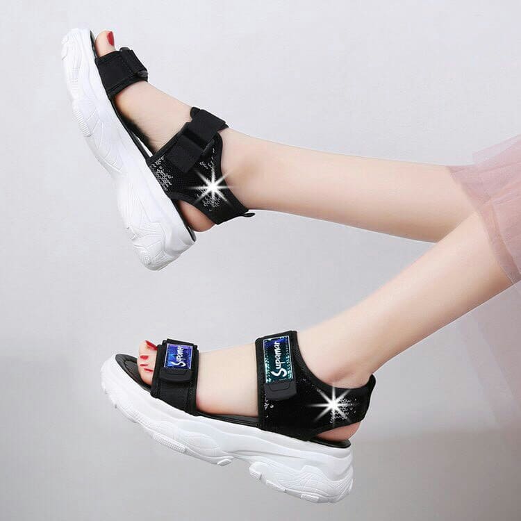 Sandal nữ quai ngang phản quang đế cao 5 phân - hottrend 2020