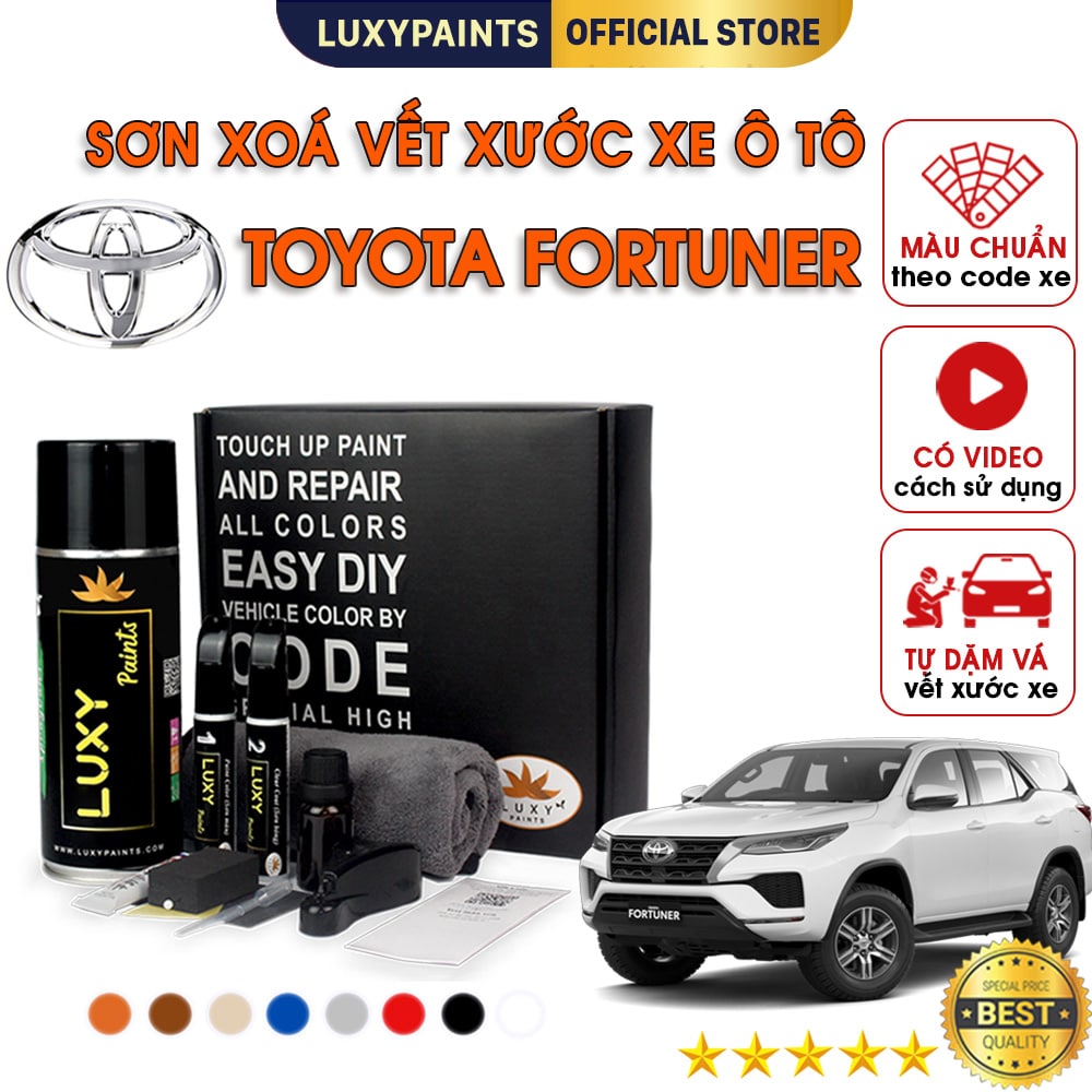 Sơn xóa vết xước xe ô tô Toyota Fortuner LUXYPAINTS, Bút xoá vết xước sơn ô tô màu chuẩn theo Code dễ sử dụng độ bền cao - LP01TOFO