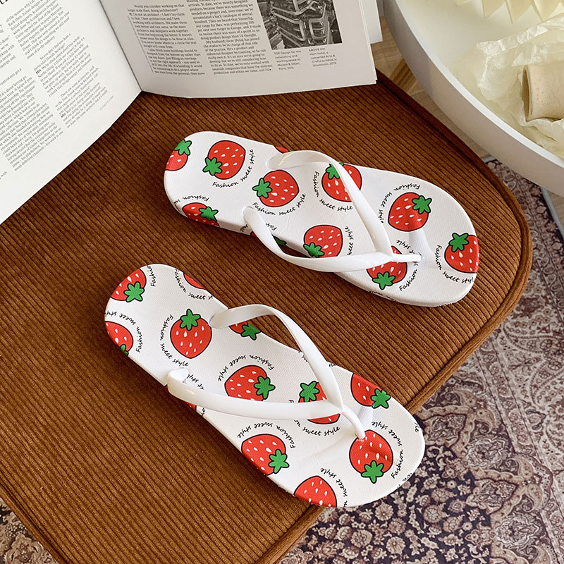 MINGSHENG Women's flip-flops usually wear simple outdoor fruit cartoon light bottom soft bottom flip-flops and indoor flip-flops