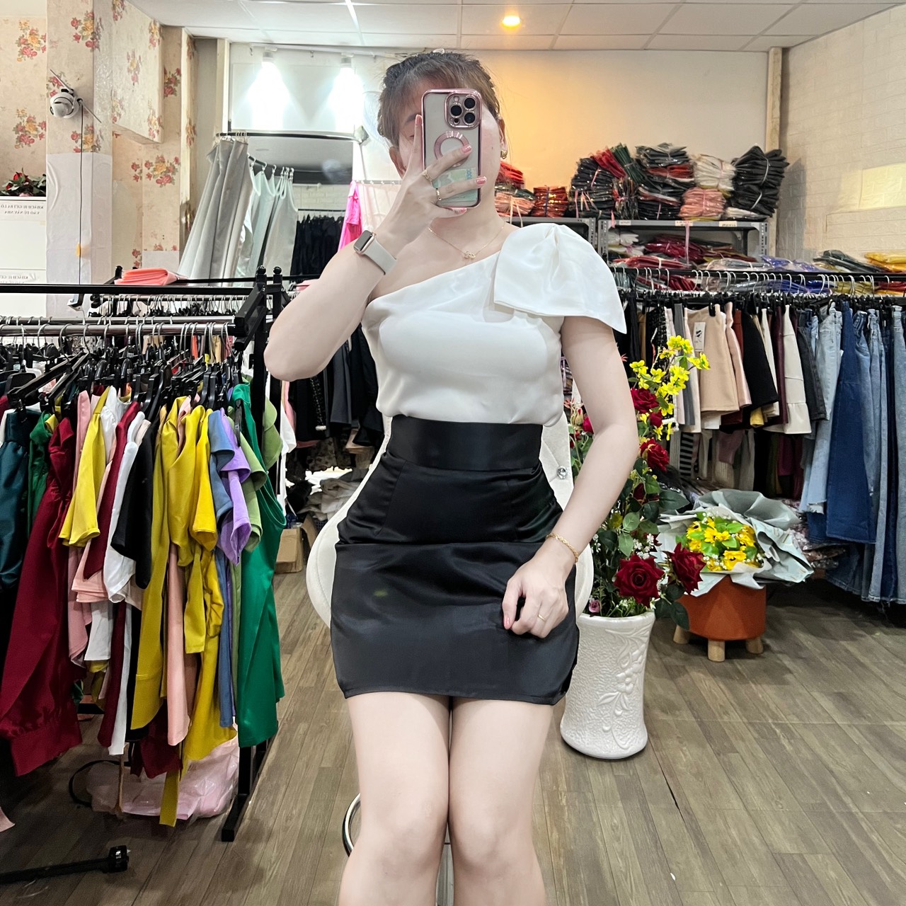 HÌNH THẬT 100% ÁO LỤA NHẬT LỆCH VAI NƠ NHIỀU SIZE, HÀNG THIẾT KẾ