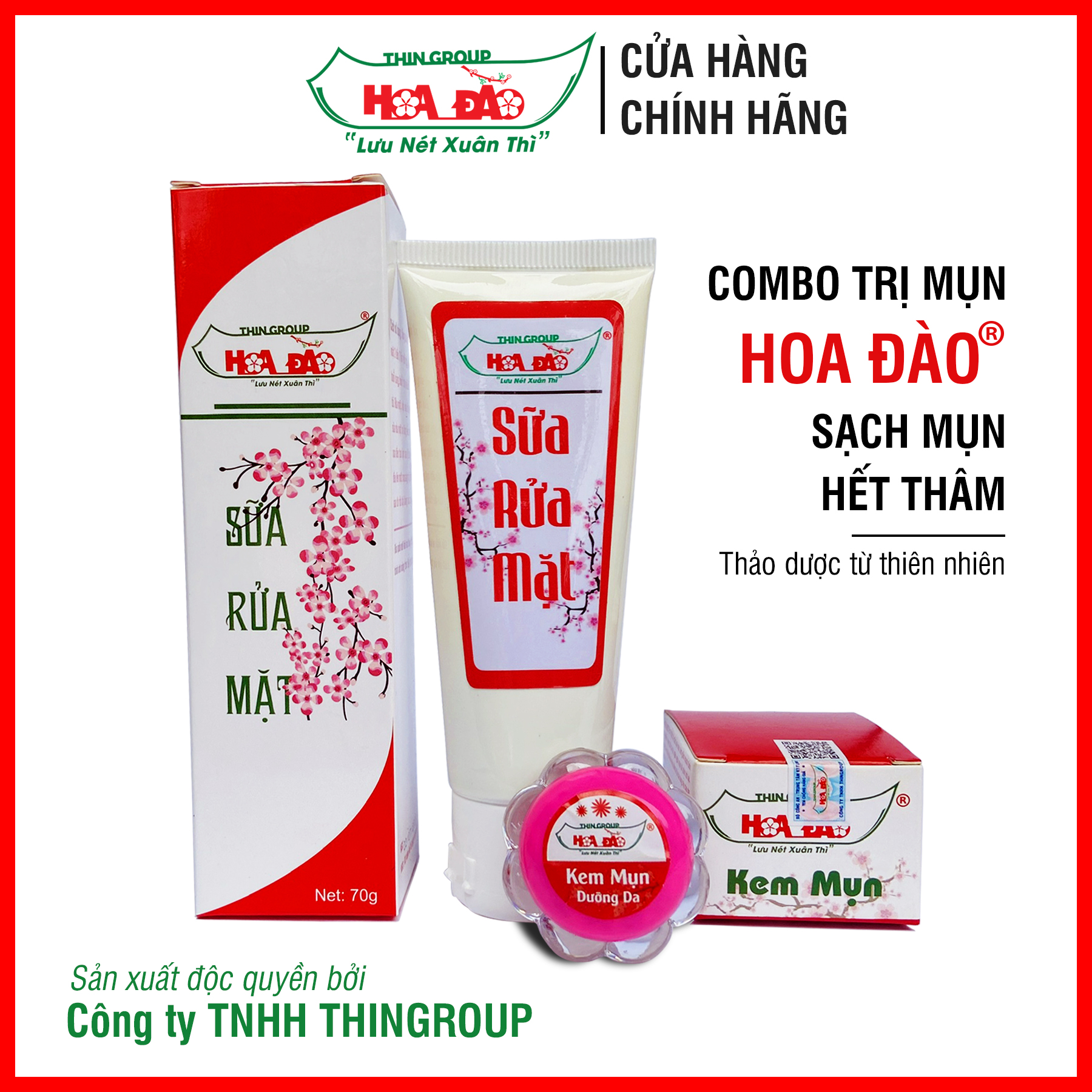 Combo giảm mụn vết thâm Hoa Đào (Kem Mụn Hoa Đào, Gel rửa mặt Hoa Đào)