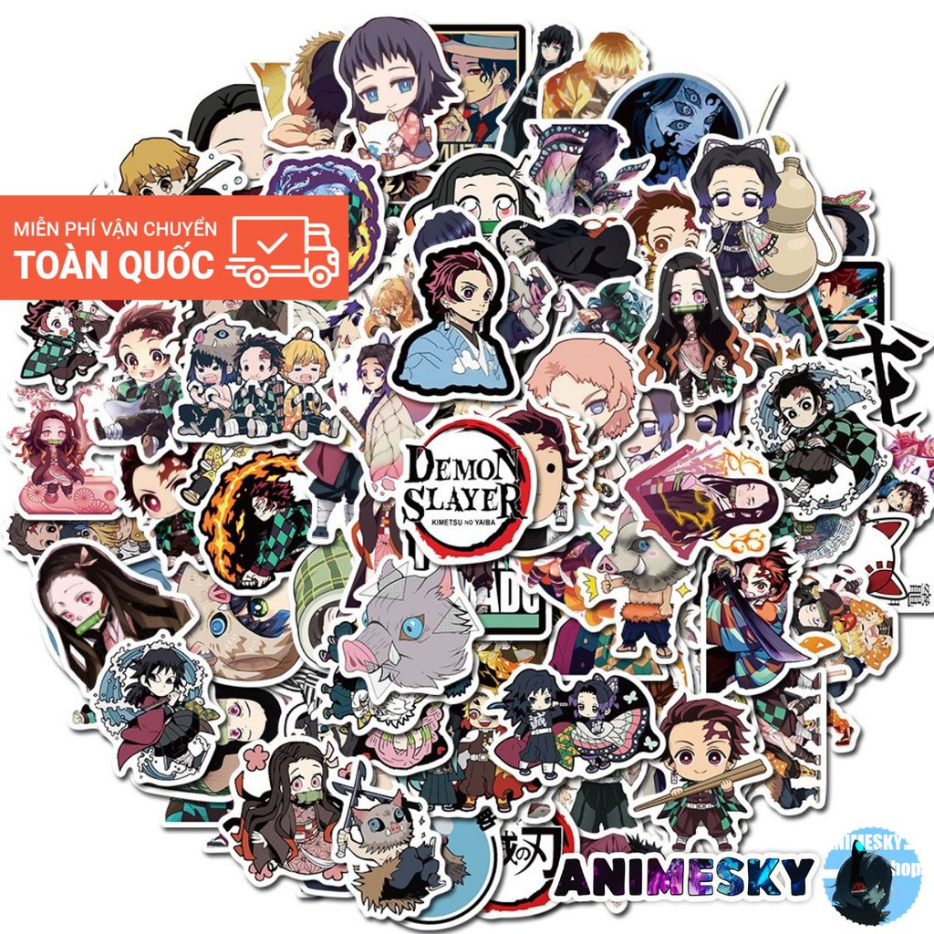 Combo 100 sticker Anime Kimesu No Yaiba - Lưỡi Gươm Diệt Quỷ không thấm nước
