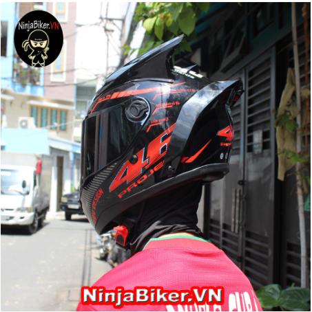 Mũ bảo hiểm AGU tem Đỏ Đen + Sừng + Đuôi Gió