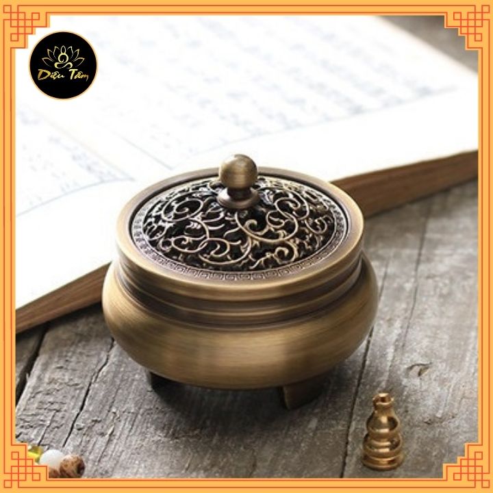 Lư xông trầm, lư đốt trầm hương bằng đồng 3 chân- Đốt trầm nụ, hương vòng, nhang, trầm bột lư thờ cúng đúc đồng nguyên khối dày dặn