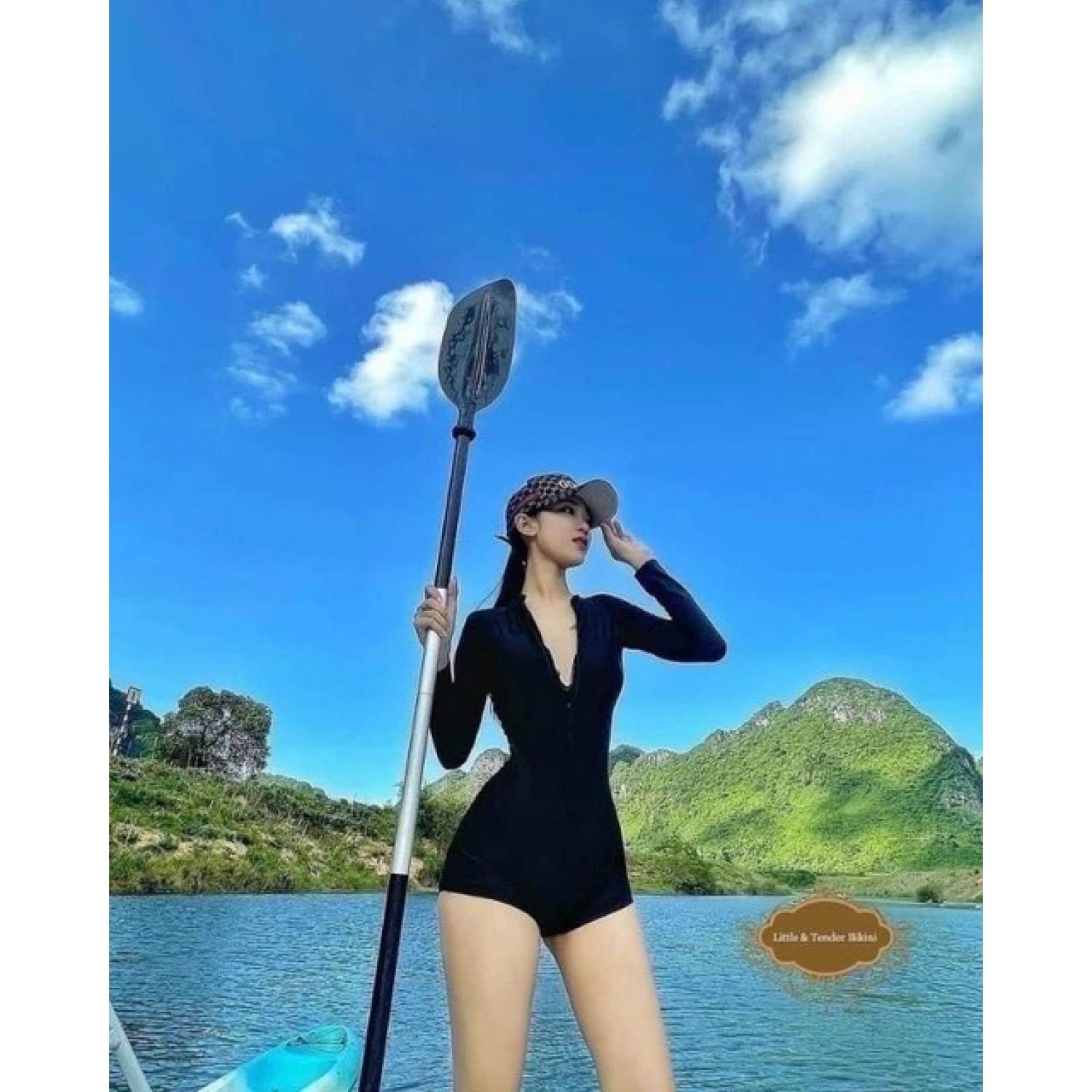 Jump nữ bikini màu đen tay dài
