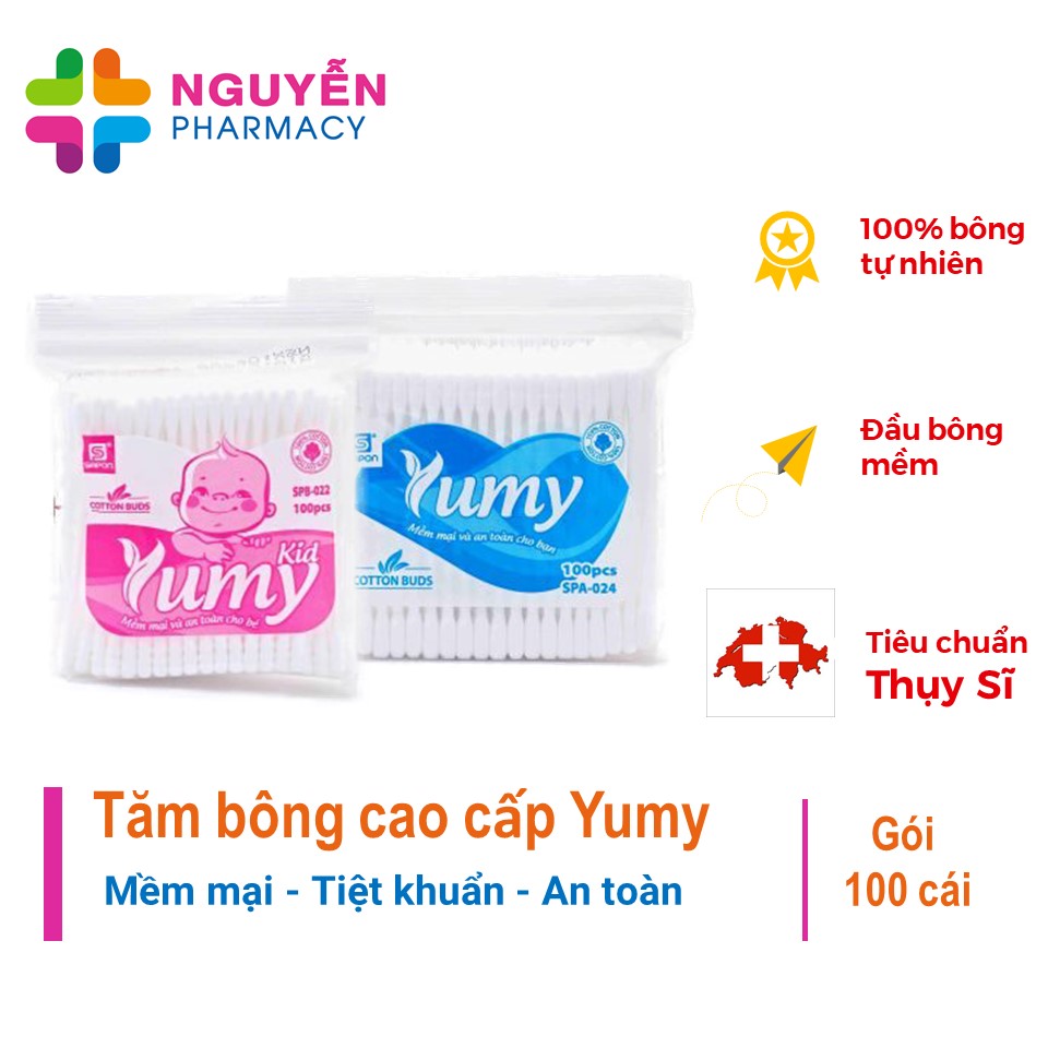Tăm Bông Cao Cấp Yumy - Túi 100 cái