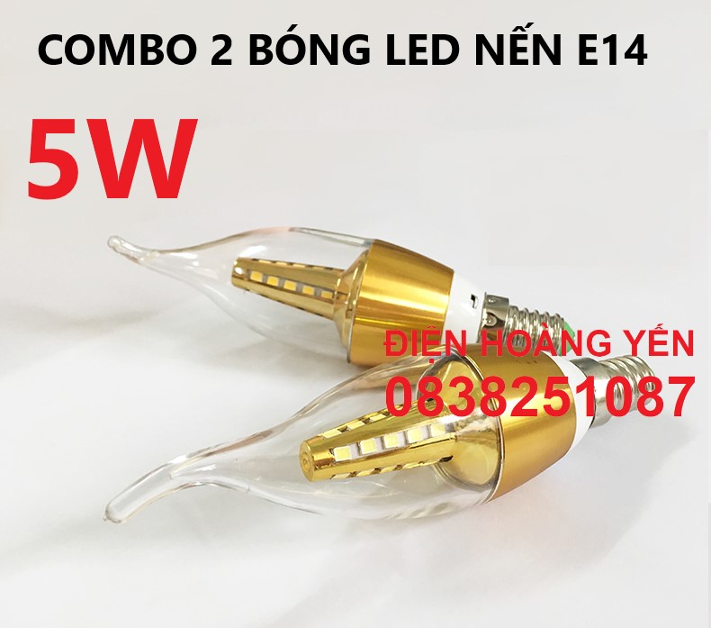 [HCM]Bộ 2 bóng đèn LED nến 5W E14