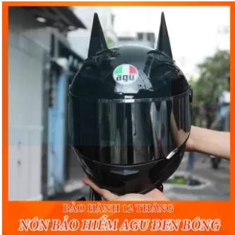 NÓN BẢO HIỂM AGU ĐEN BÓNG GẮN SỪNG BATMAN(BẢO HÀNH 12 THÁNG)