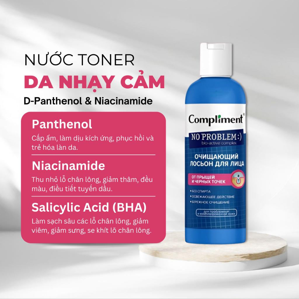 Nước Hoa Hồng Dưỡng Ẩm Làm Sạch Da Compliment No Problem 200ml