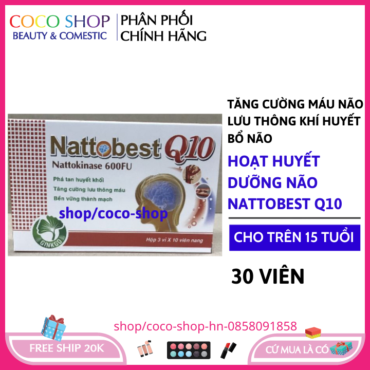 Hoạt huyết nattosbest q10 giảm đau đầu, hoa mắt, chóng mặt, rối loạn tiền đình - Hộp 30 viên tăng tuần hoàn máu não