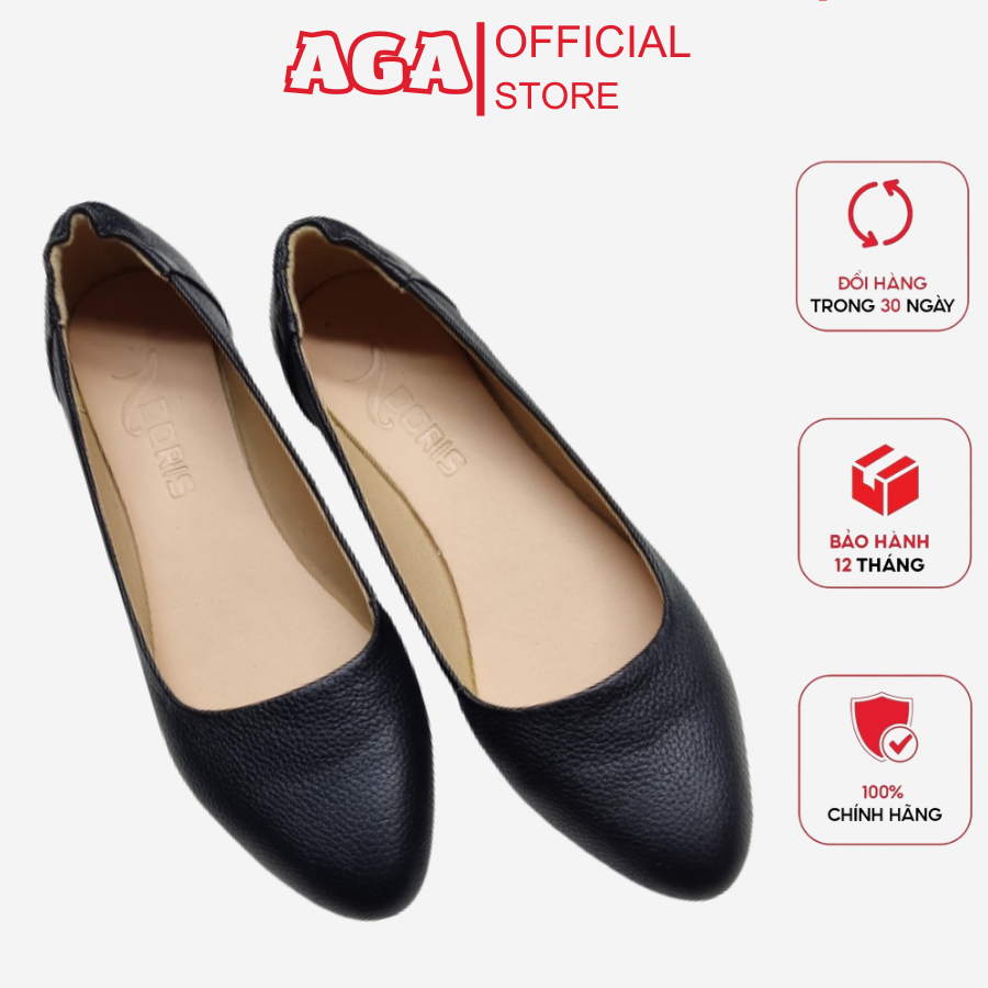 Giày Búp Bê Nữ Da Thật Êm Chân Mũi Nhọn Trơn AGA A010