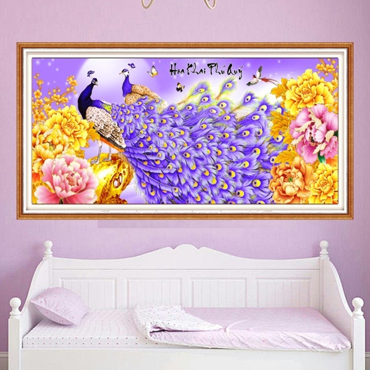 Tranh thêu Hoa khai phú quý - tự thêu - LV3214