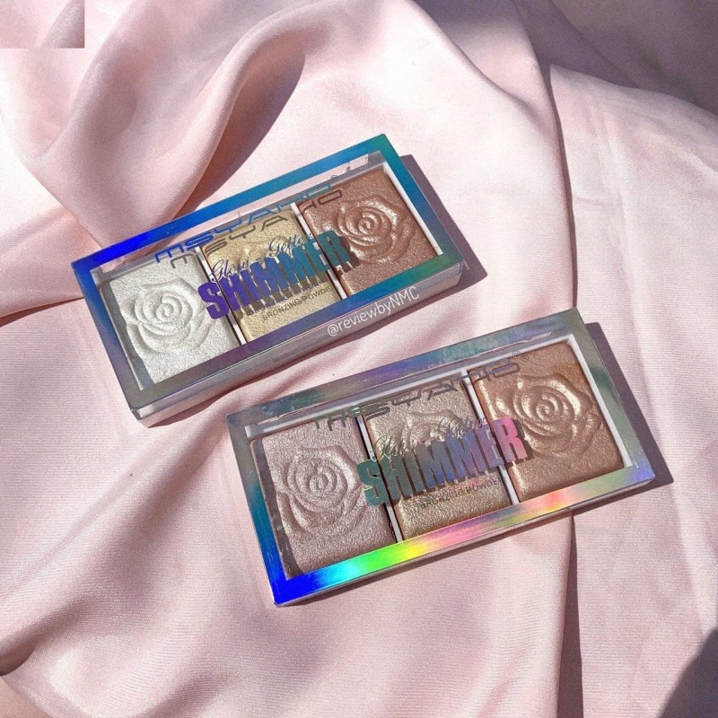 Shimmer Glow bắt sáng Hoa Hồng 3 ô MSYAHO, phấn bắt sáng hoa hồng, sản phẩm trang điểm da-làm làn da trở nên lấp lánh-nhũ và kim tuyến