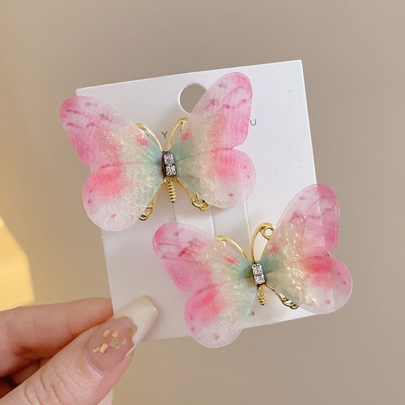 Hồng nương nương nhi hội động tóc bướm kẹp mạng hồng cổ phong công chúa tóc trang sức