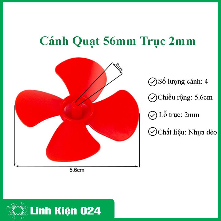 Propeller mini for motor width 56mm shaft 2mm plastic material flexible, 4 Color random
