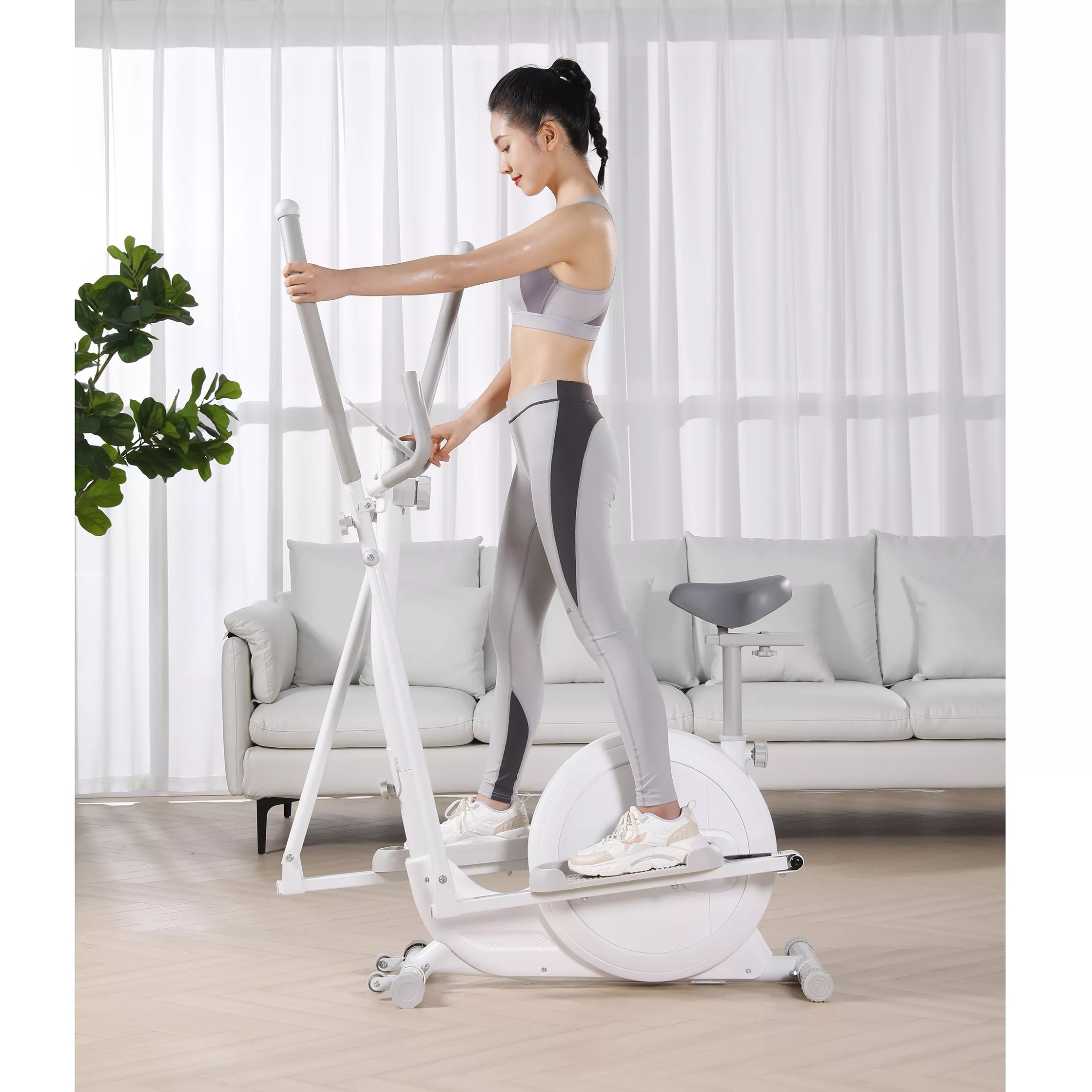 Máy đạp xe tập thể dục elip Phiên Bản Mới 2024, xe đạp tập thể dục gấp gọn, xe đạp trong nhà có đồng hồ nhịp tim, calo, quãng đường, thời gian