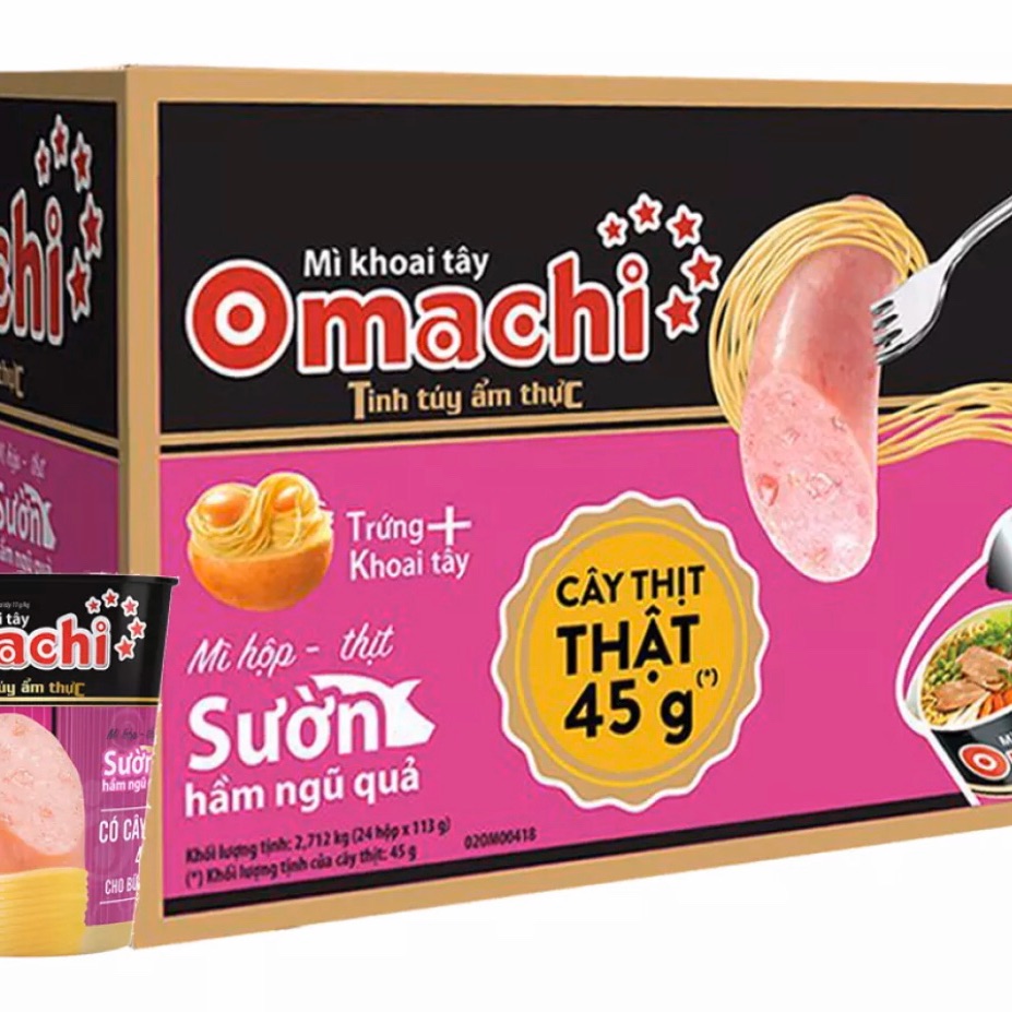 Mì Omachi sườn hầm ngũ quả ly có thịt 113gam(24 ly)