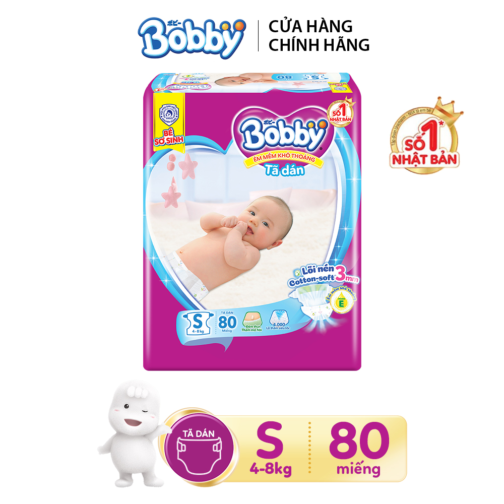 Tã dán Bobby siêu thấm - khô thoáng S80