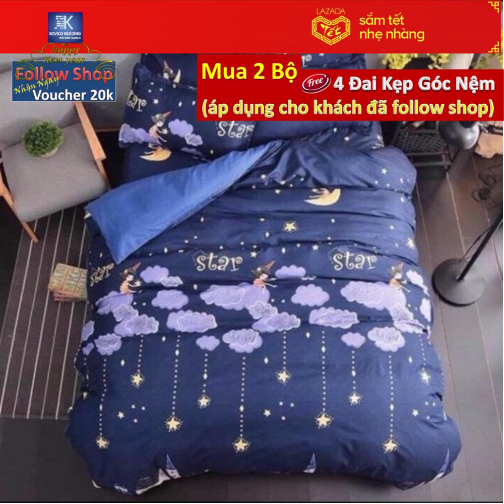 (FreeShip MAX) Bộ chăn ga gối poly Sao Star 1m6x2m