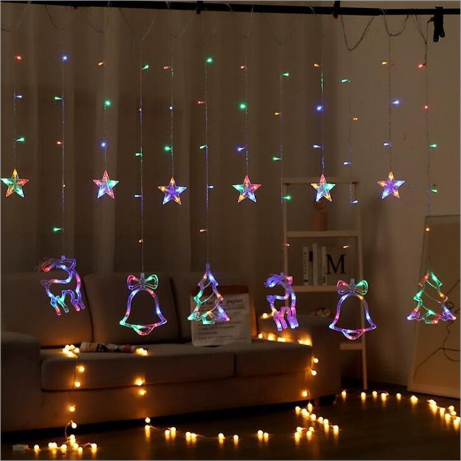 Dây đèn led thả rèm trang trí giáng sinh noel tuần lộc cây thông dài 2,5 mét