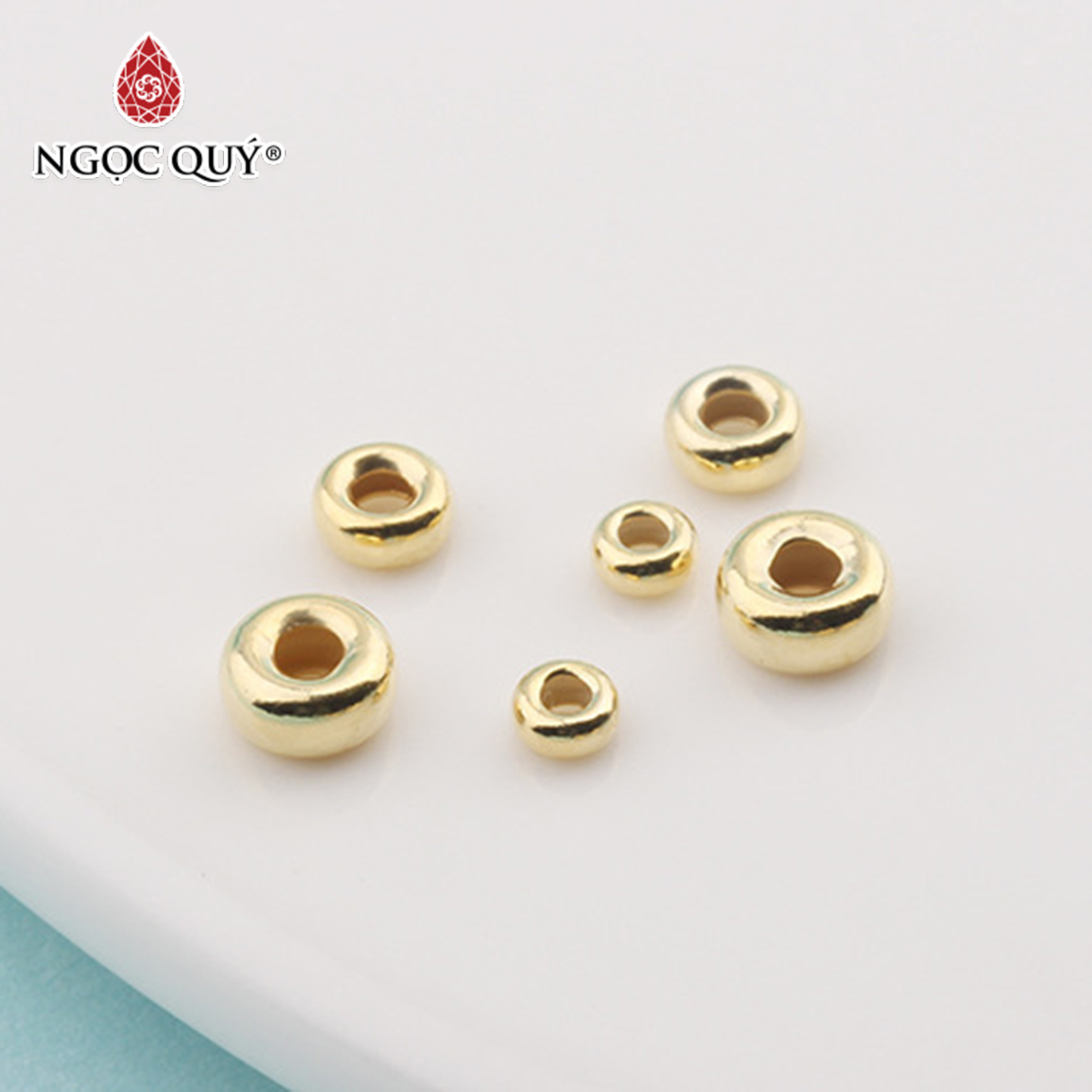 Combo 2 charm bi bạc mạ vàng hạt dẹp - hạt cườm bạc mạ vàng đường kính 3mm - Ngọc Qúy Gemstones