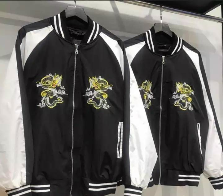 Áo khoác gió bomber thêu rồng đen dragon nam nữ form thụng chất gió dày đẹp mun boutipue ut4635