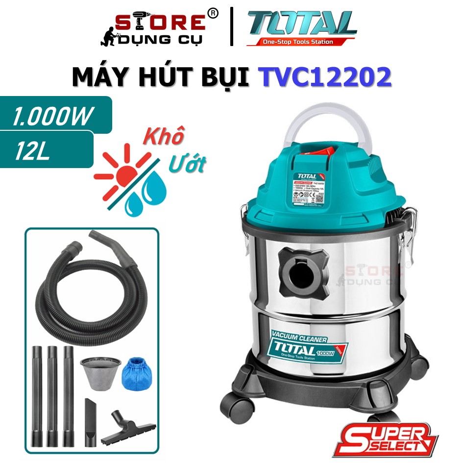 1000w máy hút bụi khô và ướt 12l total tvc12202