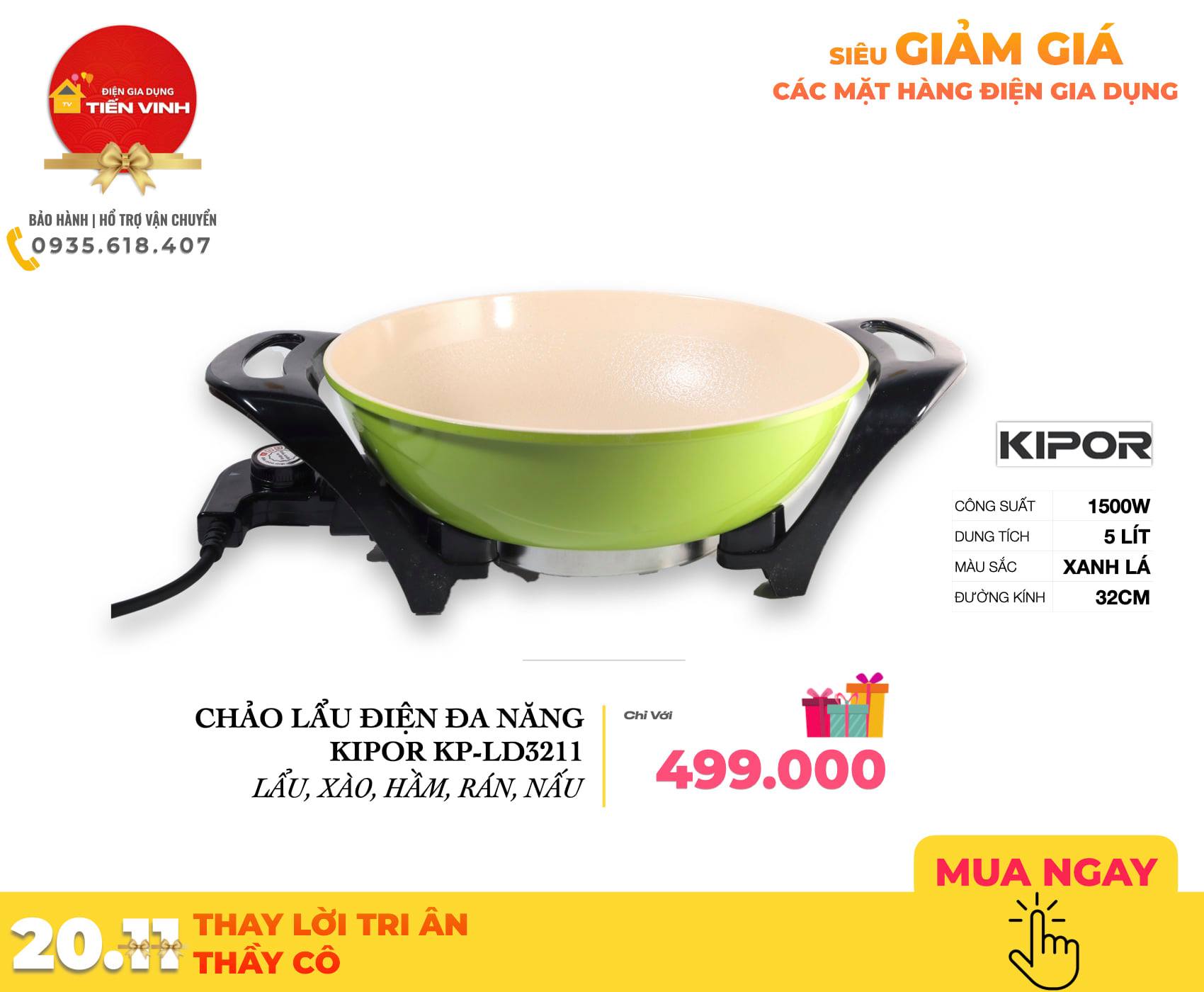 Chảo lẩu điện đa năng KIPOR KP-LD3211
